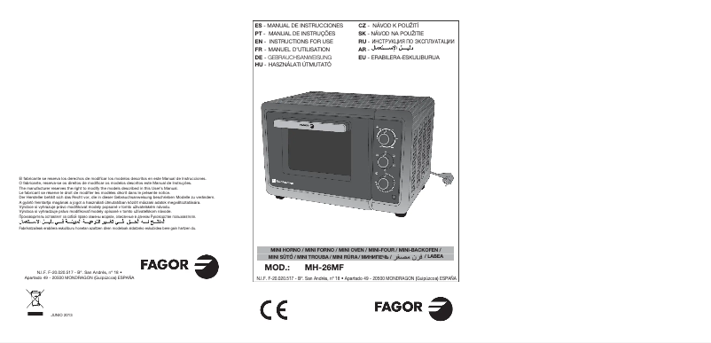Page n°1 - Manuel utilisateur Fagor MH-26MF