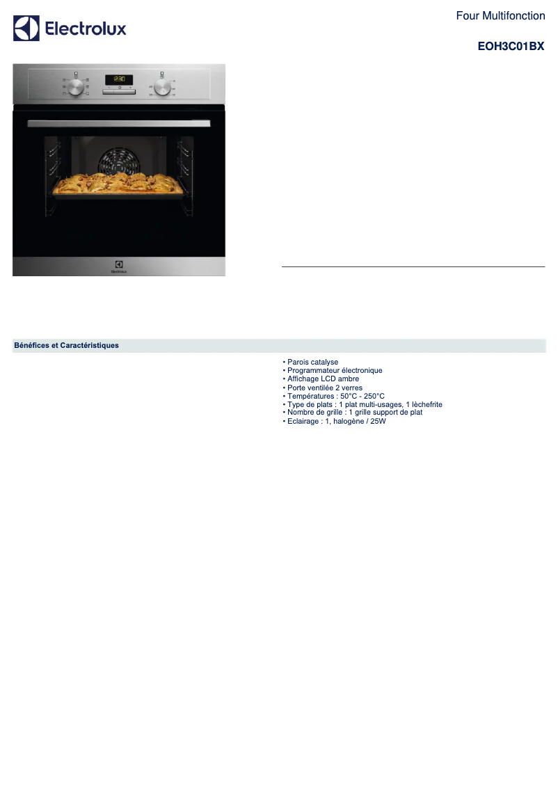 Page 1 de la notice Fiche technique Electrolux EOH3C01BX