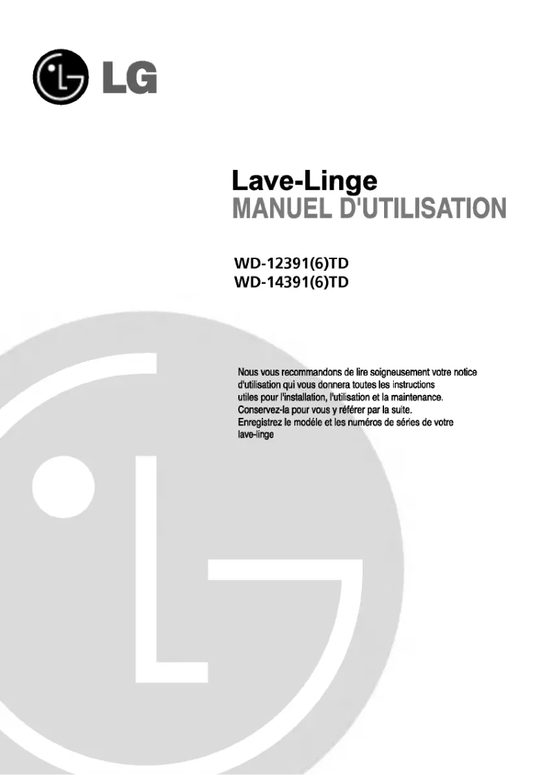 Page 1 de la notice Manuel utilisateur LG WD-12391TD