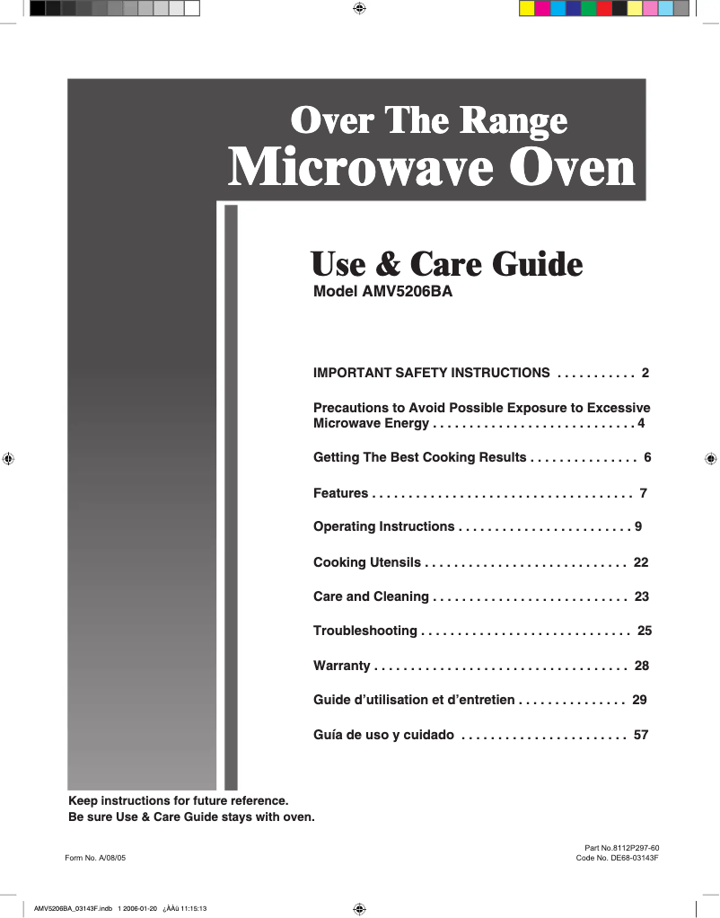 Page n°1 - Manuel utilisateur Whirlpool AMV5206BAS