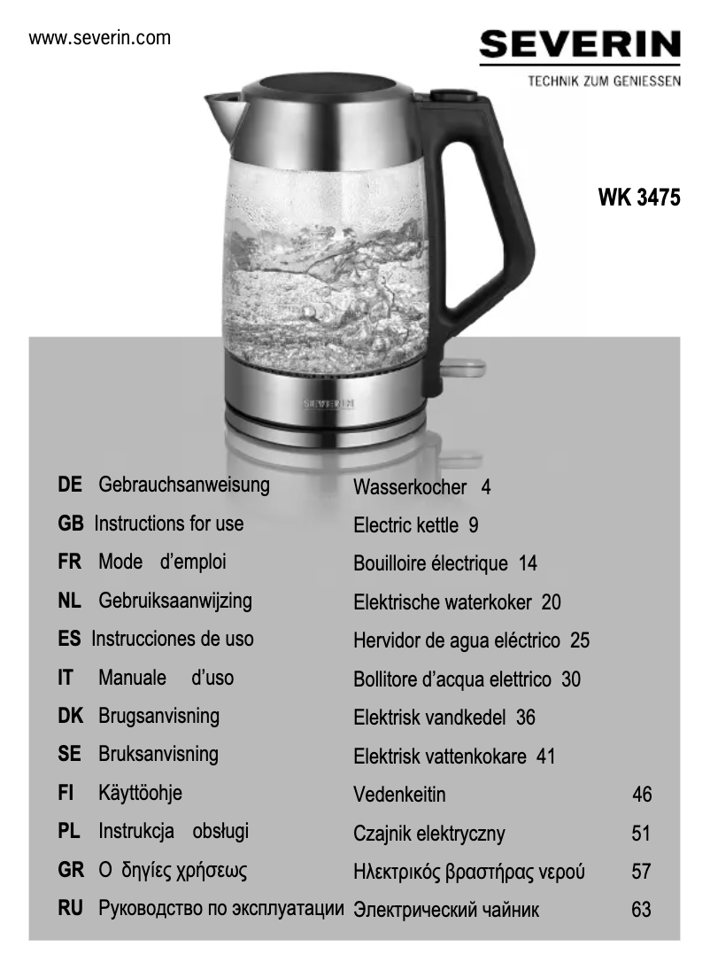 Page 1 de la notice Manuel utilisateur Severin WK 3475