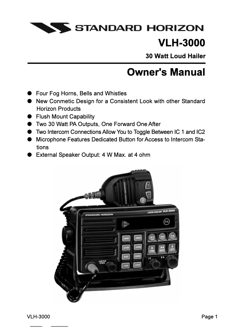 Página 1 del manual Manual de usuario Standard Horizon VLH-3000