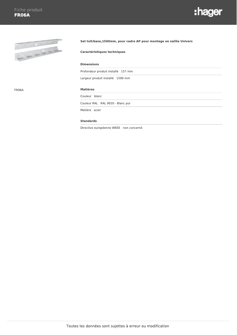 Page n°1 - Manuel utilisateur Hager FR06A