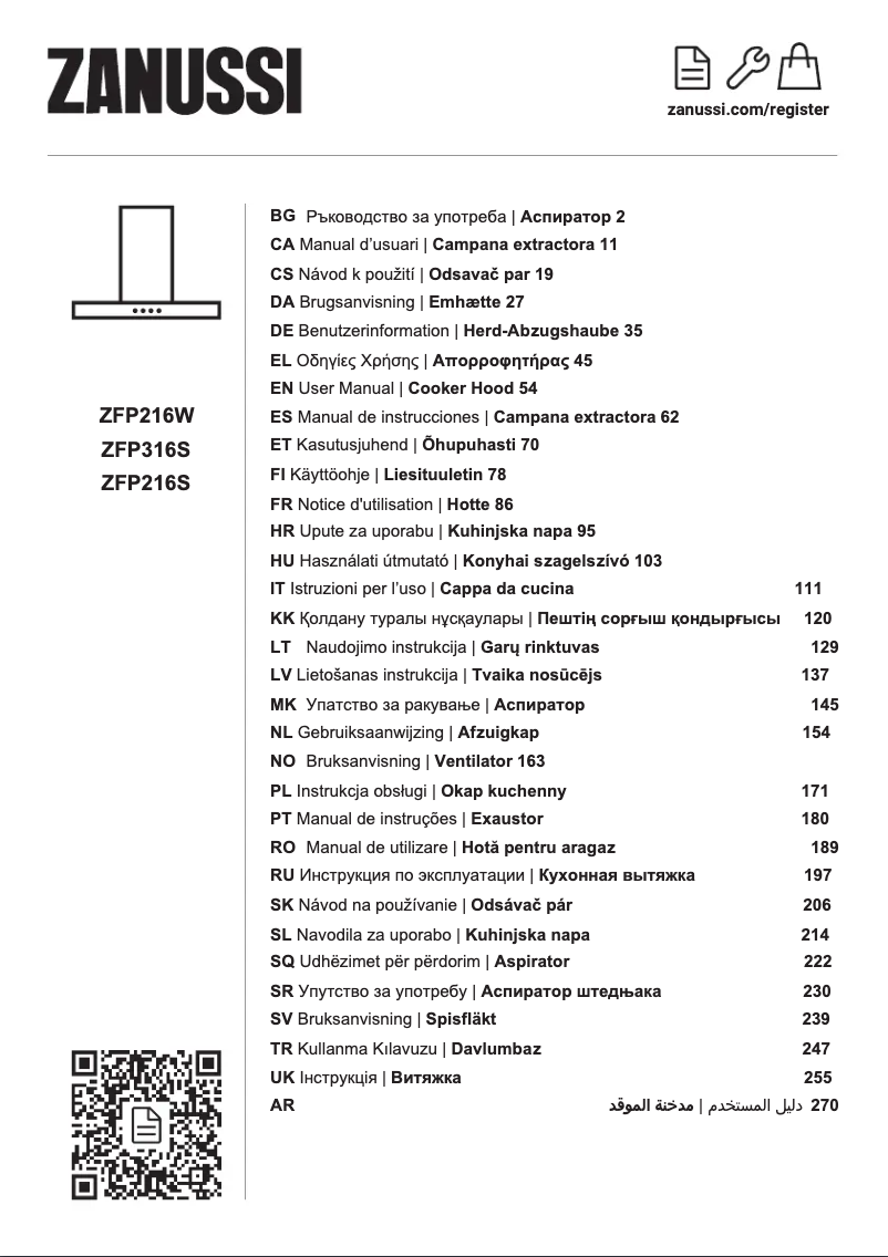 Page 1 de la notice Manuel utilisateur Zanussi ZFP216W