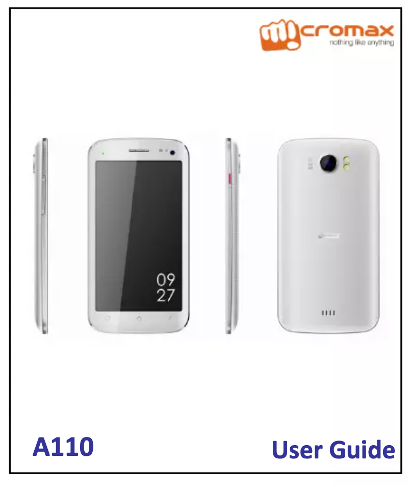 Page 1 de la notice Manuel utilisateur Micromax Canvas 2 A110