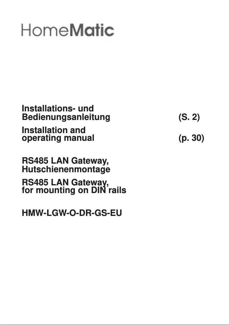 Page n°1 - Manuel utilisateur Homematic IP HMW-LGW-O-DR-GS-EU