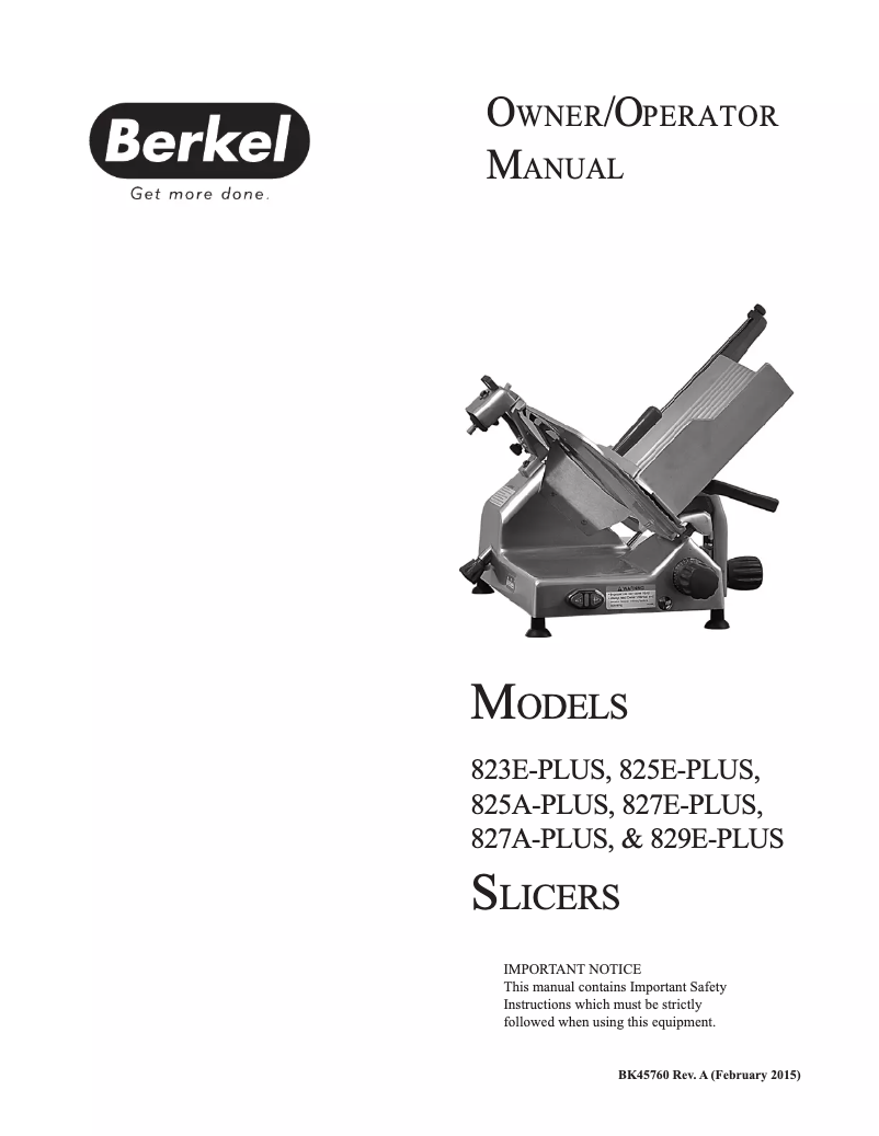 Page 1 de la notice Manuel utilisateur Berkel 827A-PLUS