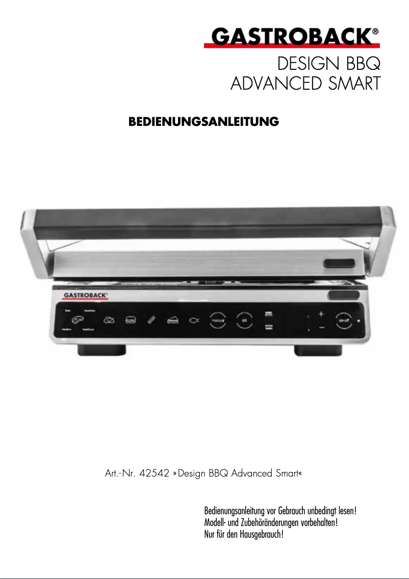 Page 1 de la notice Manuel utilisateur Gastroback Design BBQ Advanced Smart 42542