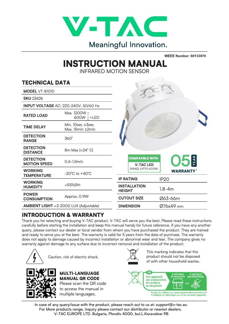 Página 1 del manual Manual de usuario V-TAC VT-81010