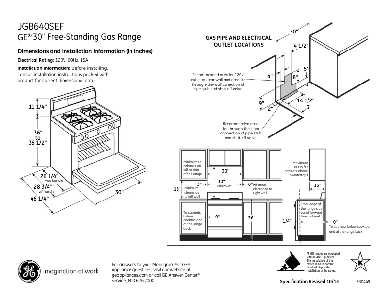 Page 1 de la notice Fiche technique GE JGB640SEFSS
