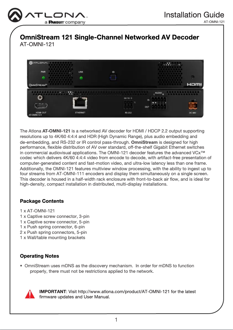 Image de la première page du manuel de l'appareil AT-OMNI-121