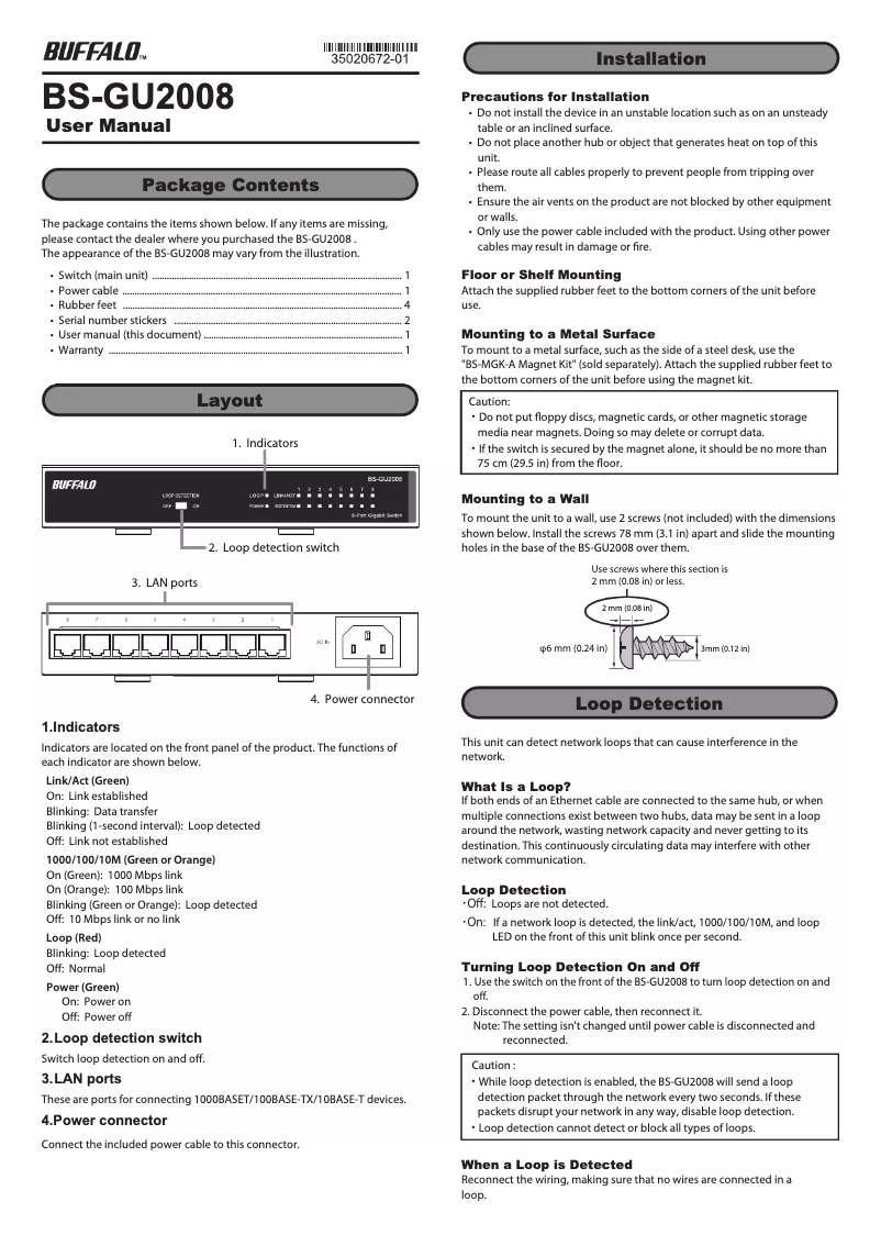 Page n°1 - Manuel utilisateur Buffalo BS-GU2008
