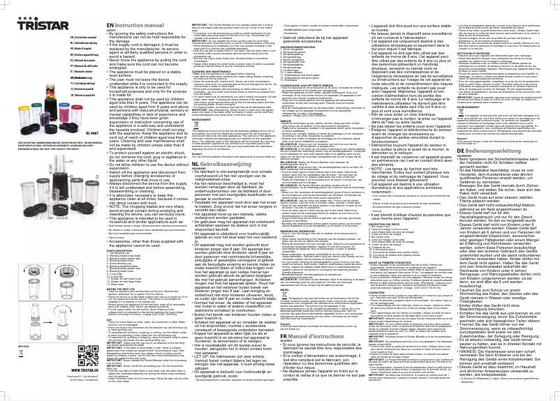 Page n°1 - Manuel utilisateur TriStar BL-4467