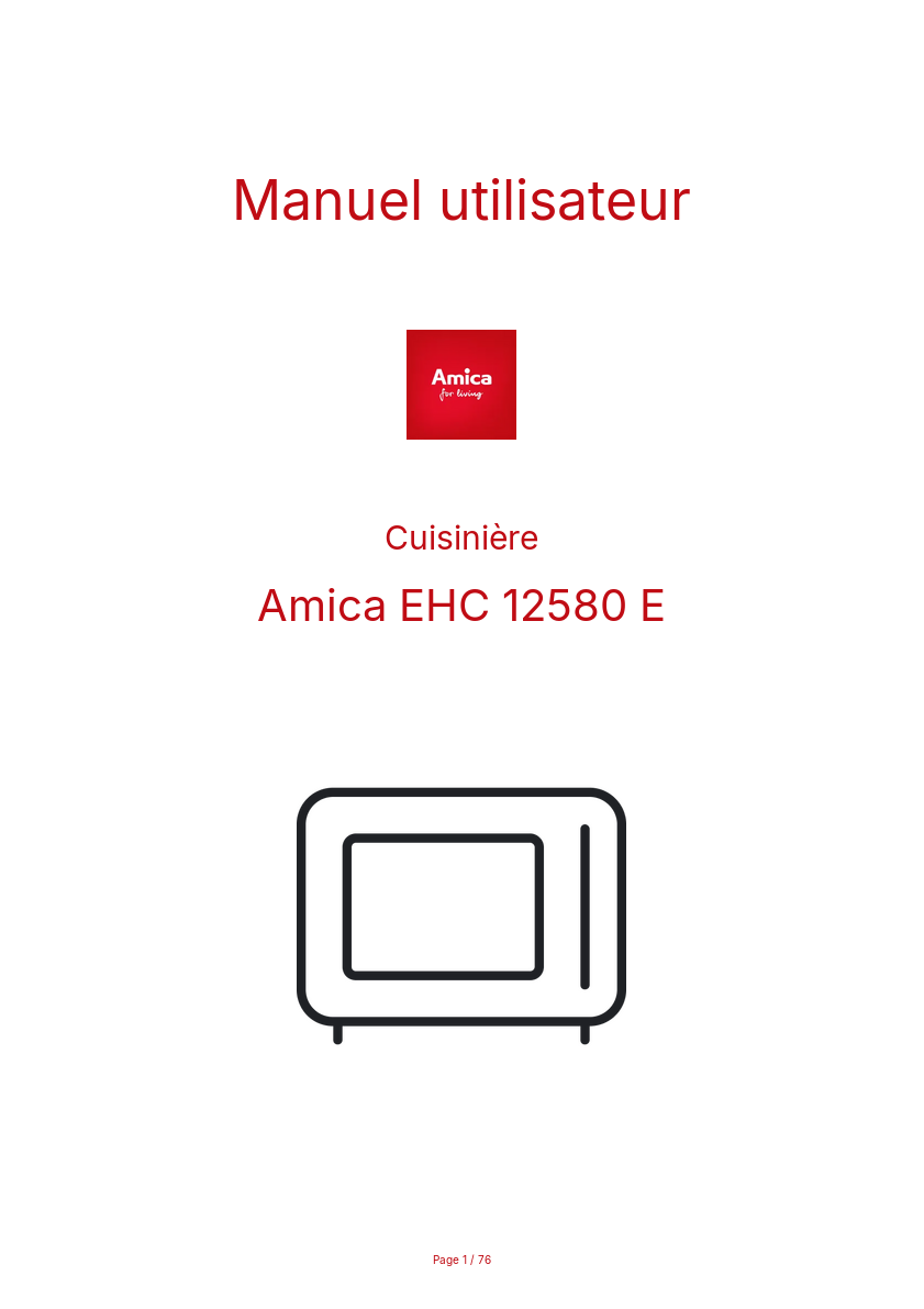 Page 1 de la notice Manuel utilisateur Amica EHC 12580 E