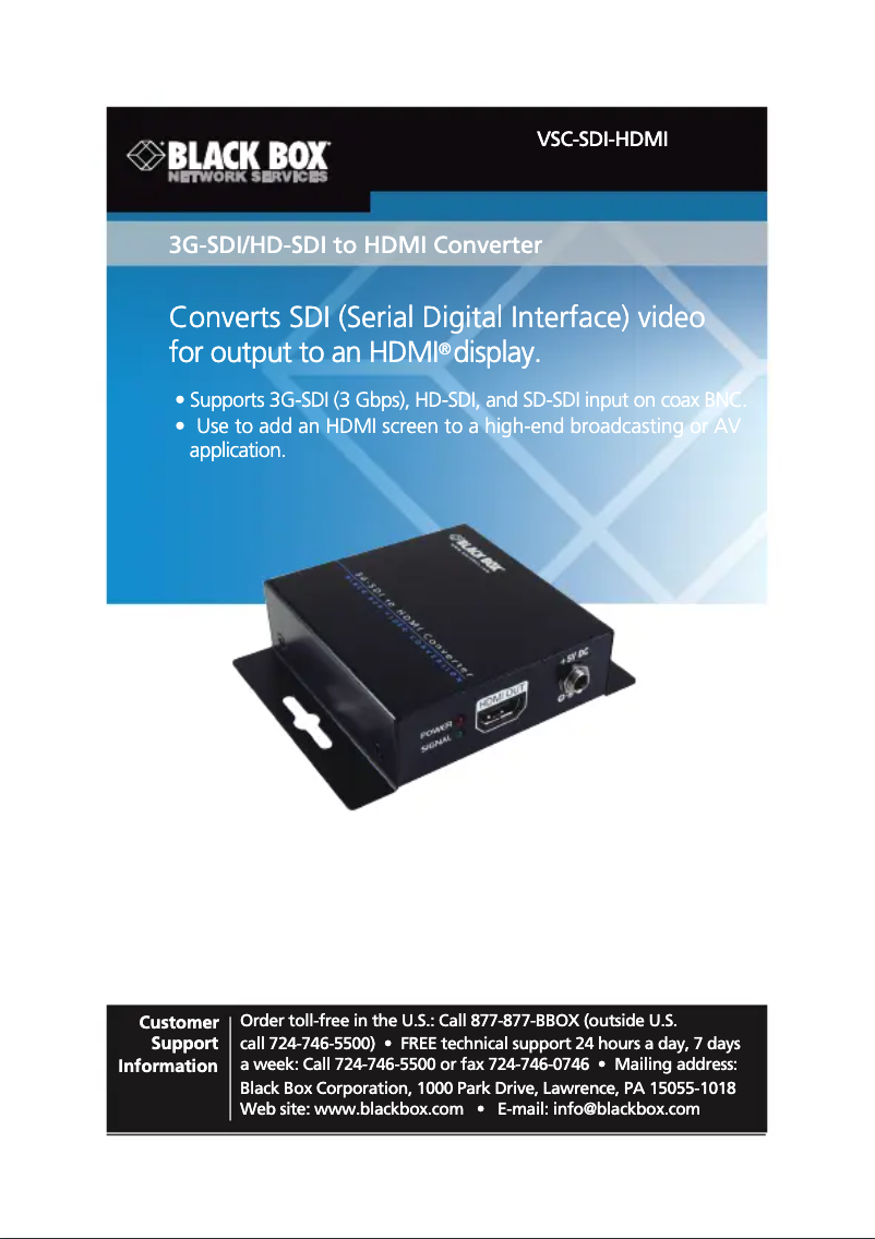 Page n°1 - Manuel utilisateur Black Box VSC-SDI-HDMI