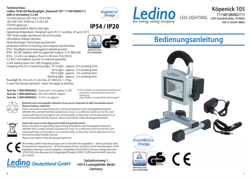 Page n°1 - Manuel utilisateur Ledino Köpenick 105