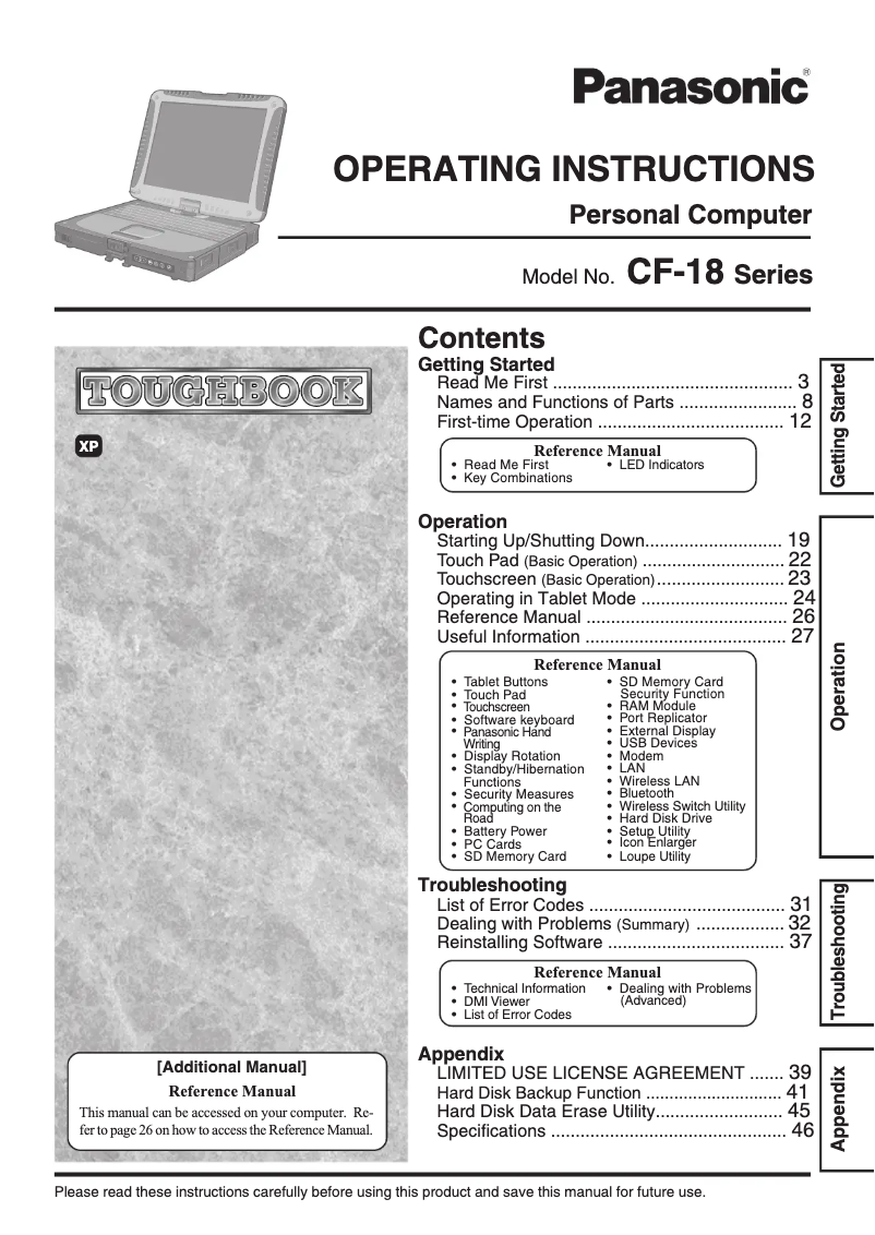 Page n°1 - Manuel utilisateur Panasonic Toughbook CF-18