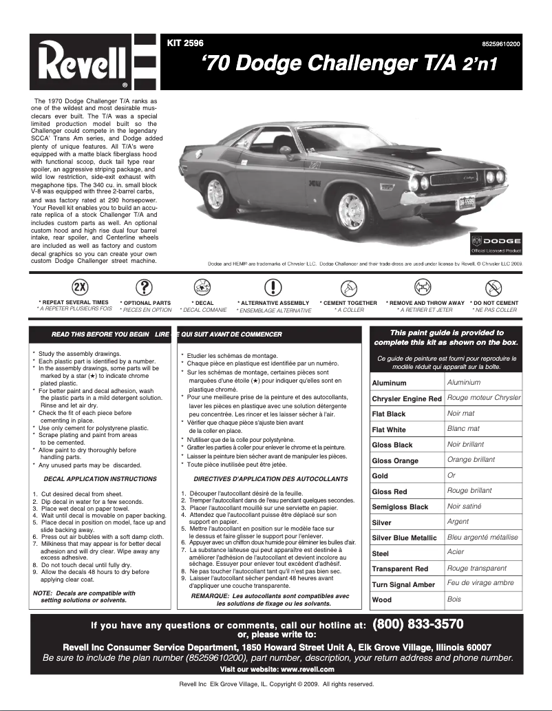 Page 1 de la notice Manuel utilisateur Revell '70 Dodge Challenger 2 'n 1