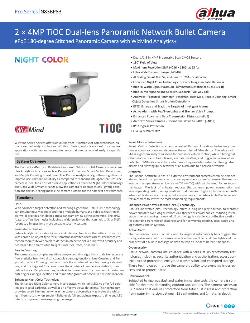 Page n°1 - Fiche technique Dahua Technology N83BP83