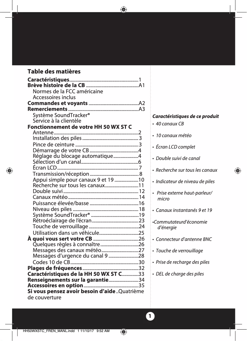 Page n°1 - Manuel utilisateur Cobra HH50 WX ST