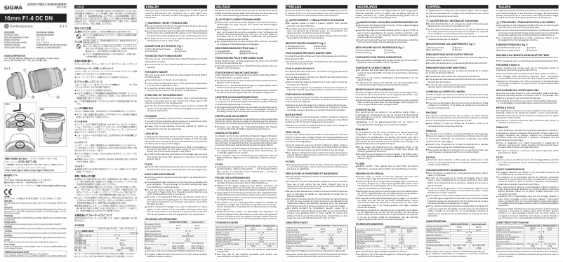 Page 1 de la notice Manuel utilisateur Sigma 16mm f/1.4 DC DN