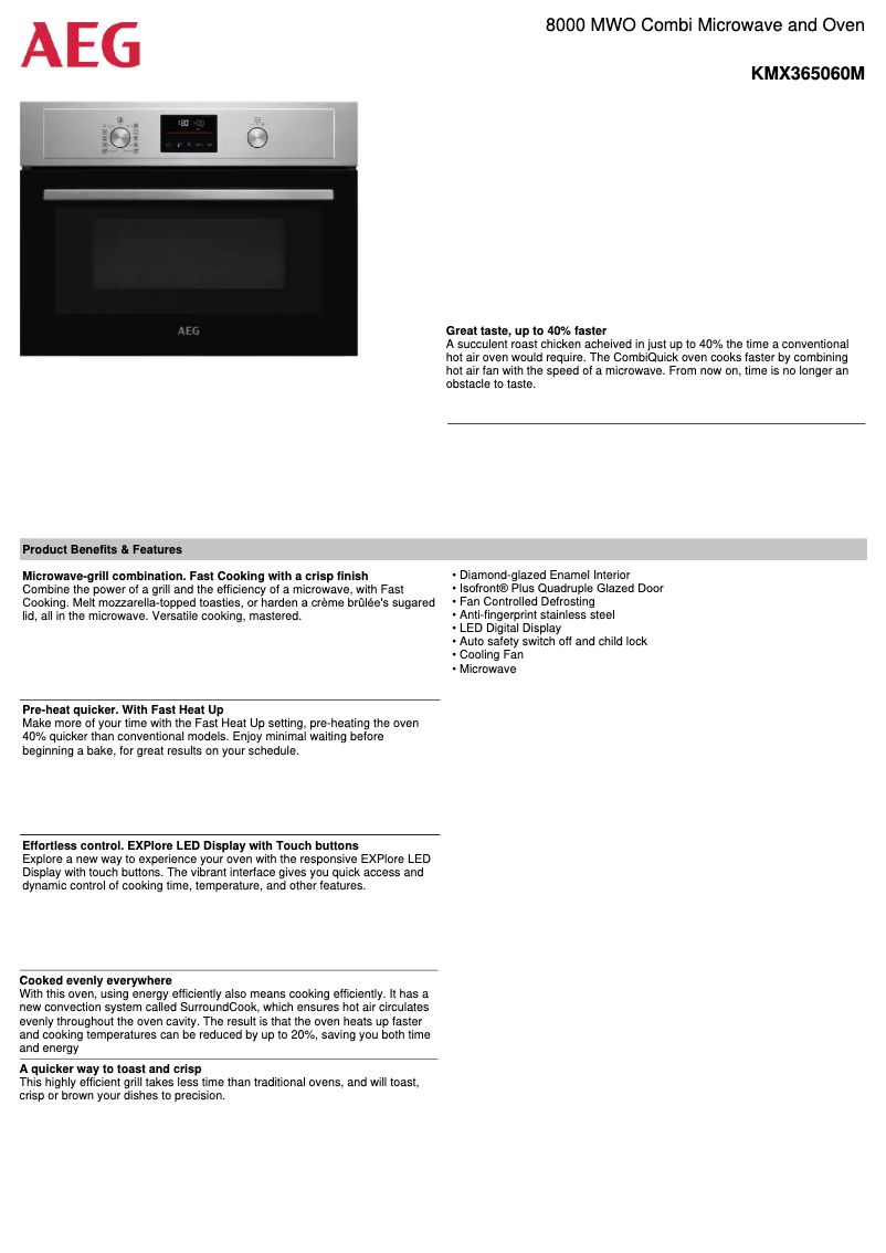 Page 1 de la notice Fiche technique AEG KMX365060M