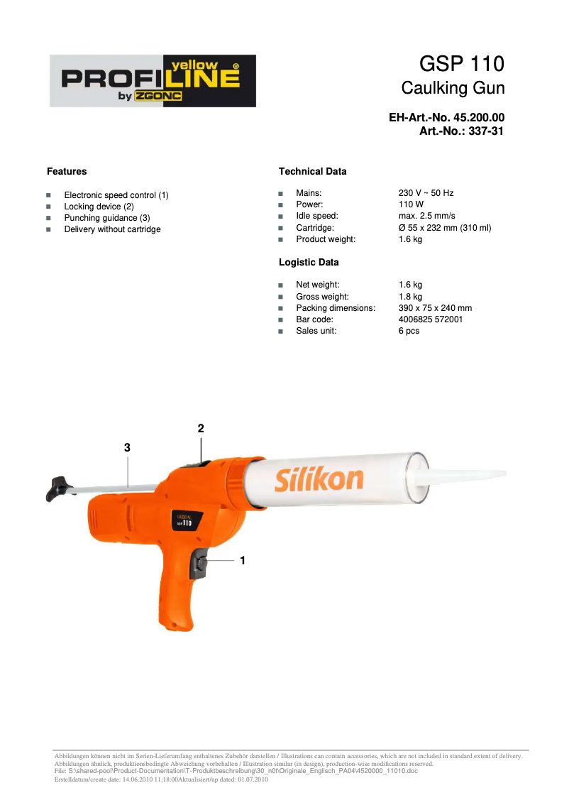 Page 1 de la notice Manuel utilisateur Global GSP 110