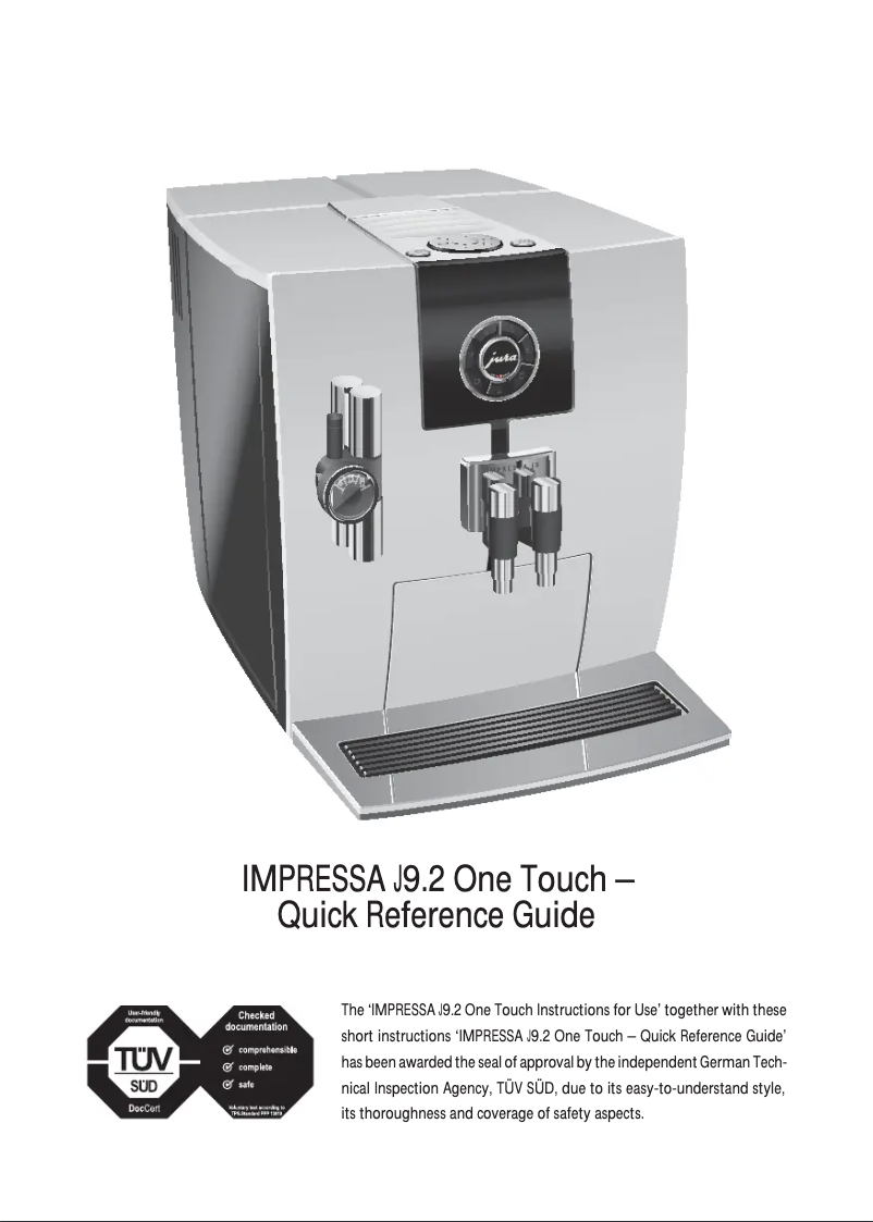 Page n°1 - Manuel utilisateur Jura Impressa J9.2 One Touch