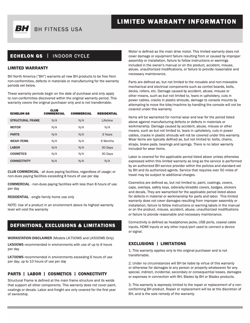 Página 1 del manual Información de garantía Bladez Echelon GS