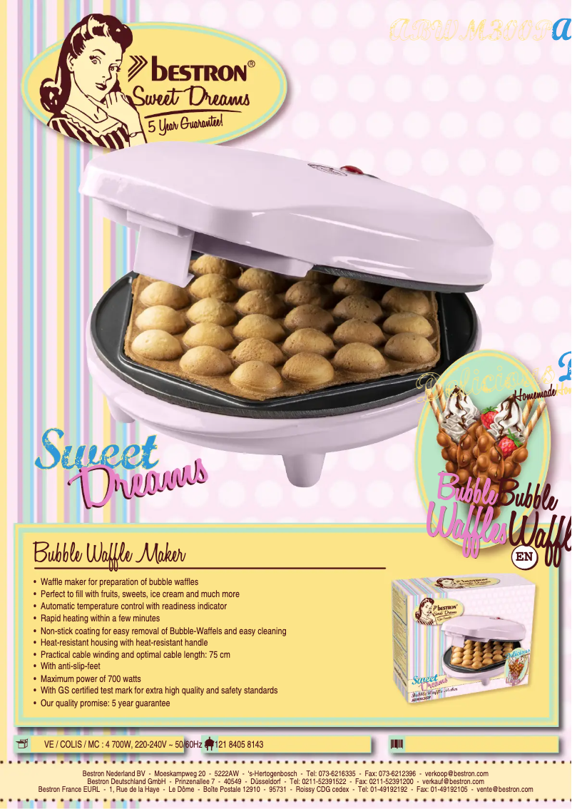 Page 1 de la notice Fiche technique Bestron Sweet Dreams ABWM300P