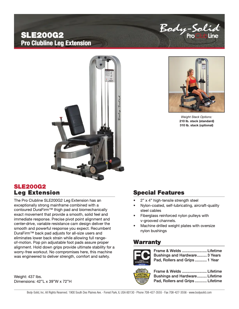 Page 1 de la notice Fiche technique Body-Solid SLE200G-2