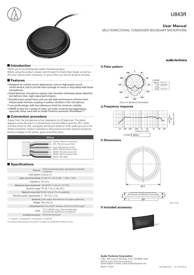 Page n°1 - Manuel utilisateur Audio-Technica U843R