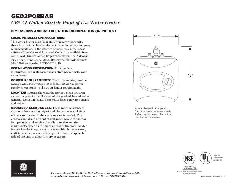 Página 1 del manual Ficha técnica GE GE02P08BAR
