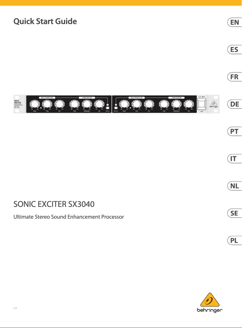 Page n°1 - Guide de démarrage rapide Behringer Sonic Exciter SX3040