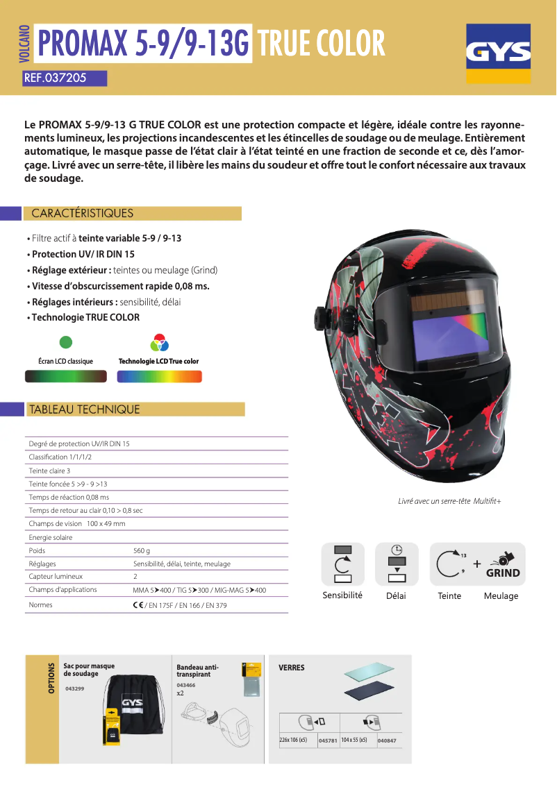 Page 1 de la notice Fiche technique GYS Promax 9-13 G Volcano