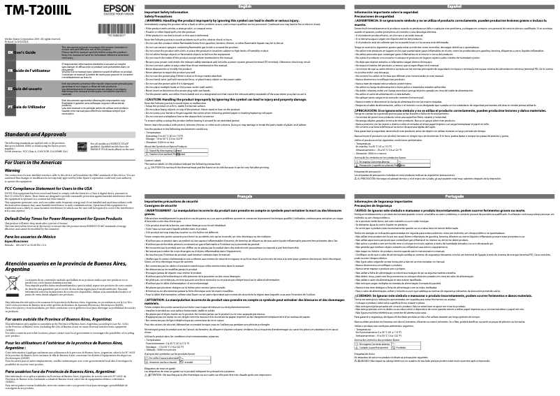 Page 1 de la notice Manuel utilisateur Epson TM-T20IIIL