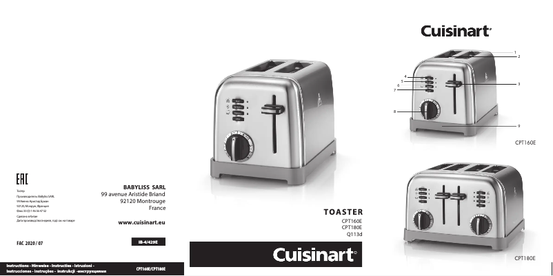 Page n°1 - Manuel utilisateur Cuisinart CPT180E