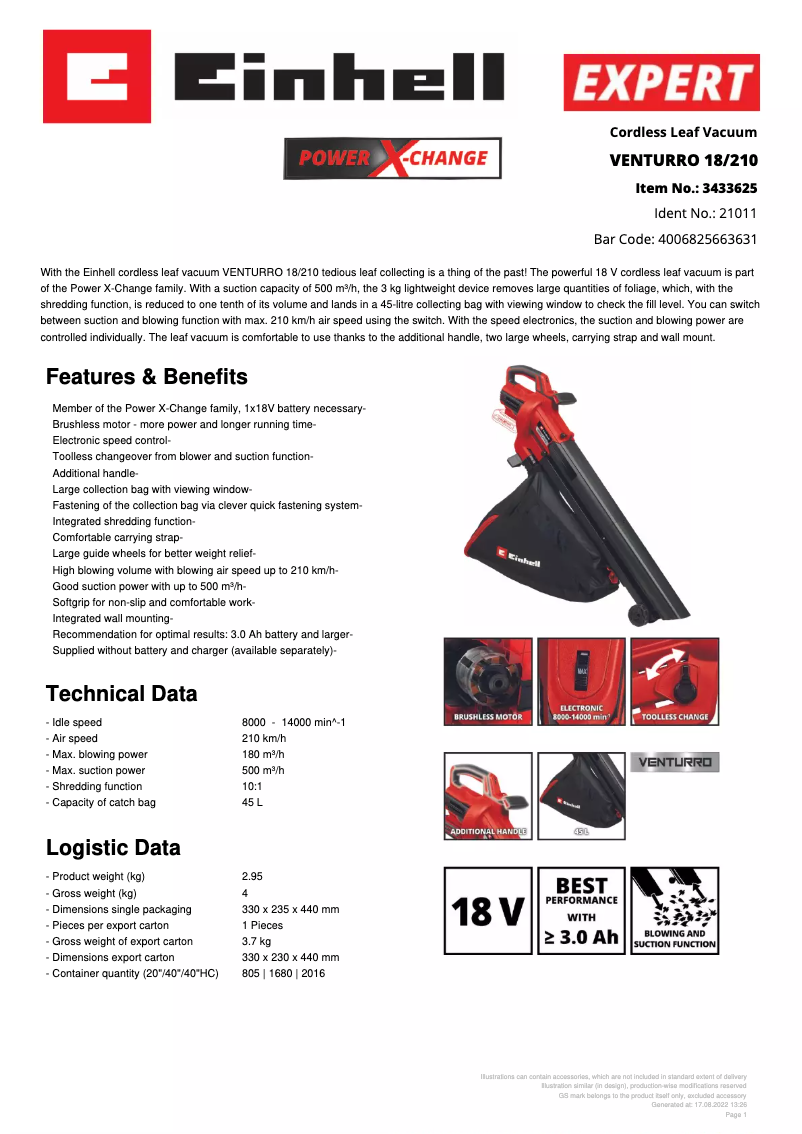 Imagen de la primera página del manual del dispositivo VENTURRO 18/210