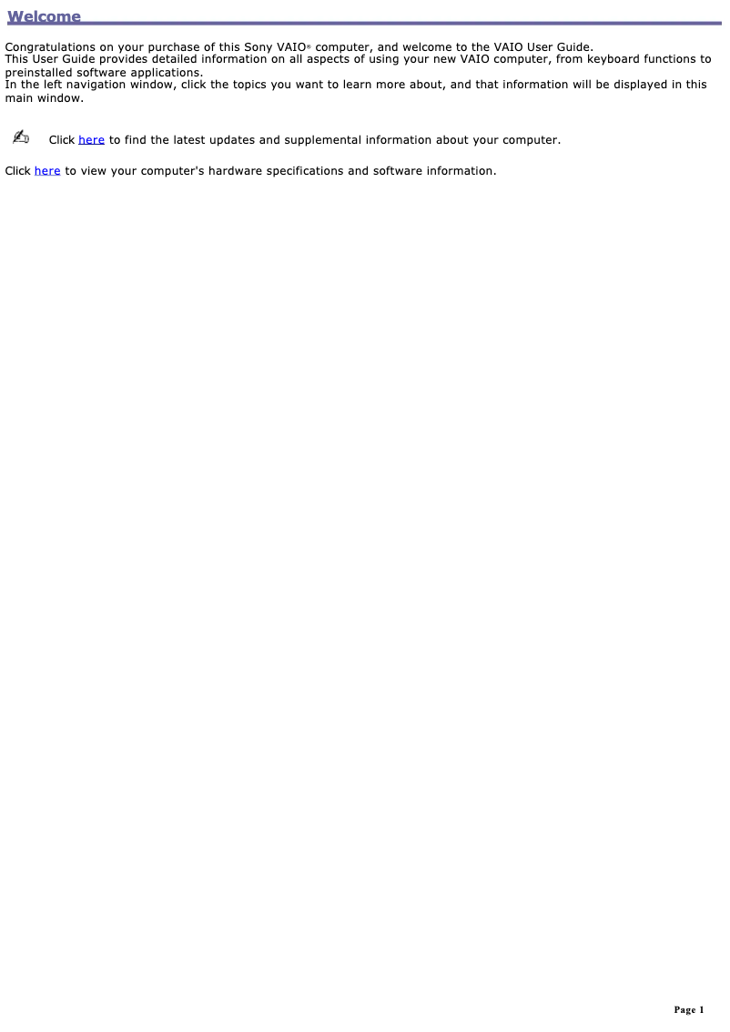 Page 1 de la notice Manuel utilisateur Sony Vaio PCG-GRX560