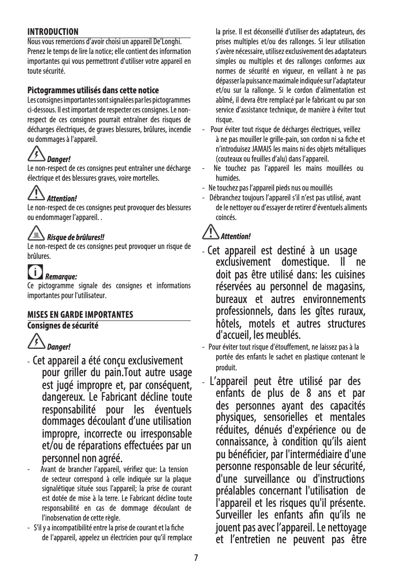 Page 1 de la notice Manuel utilisateur DeLonghi Traditional Deep fryer FS6025