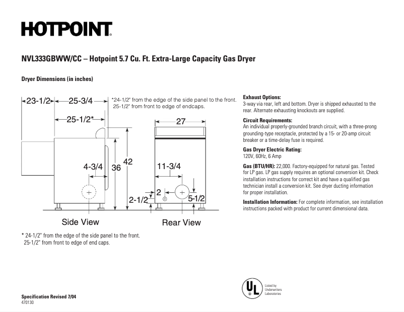 Página 1 del manual Ficha técnica Hotpoint NVL333GBCC