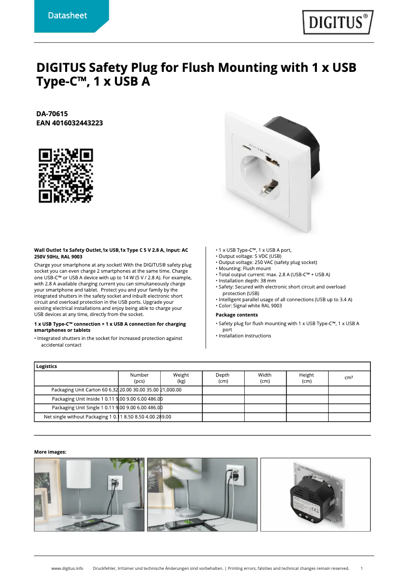 Page 1 de la notice Fiche technique Digitus DA-70615