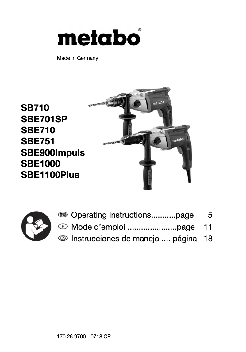 Page 1 de la notice Manuel utilisateur Metabo SBE 1100 Plus
