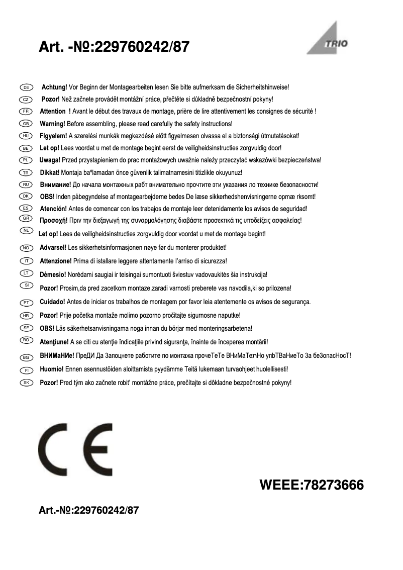 Page 1 de la notice Manuel utilisateur Trio Lighting Oka