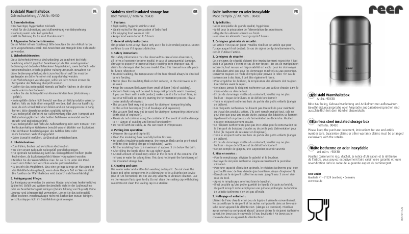 Page n°1 - Manuel utilisateur Reer 90430