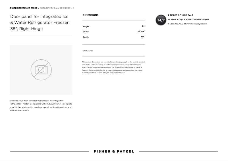 Page 1 de la notice Manuel utilisateur Fisher & Paykel RD3684WRU