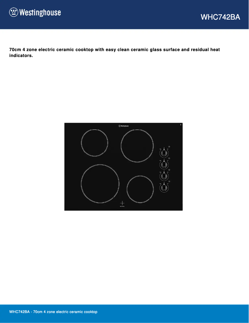 Page n°1 - Fiche technique Westinghouse WHC742BA