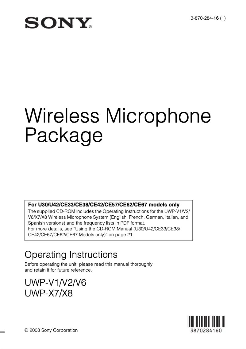 Página 1 del manual Manual de usuario Sony UWP-V6