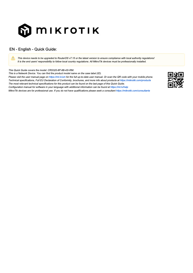 Image de la première page du manuel de l'appareil CRS320-8P-8B-4S