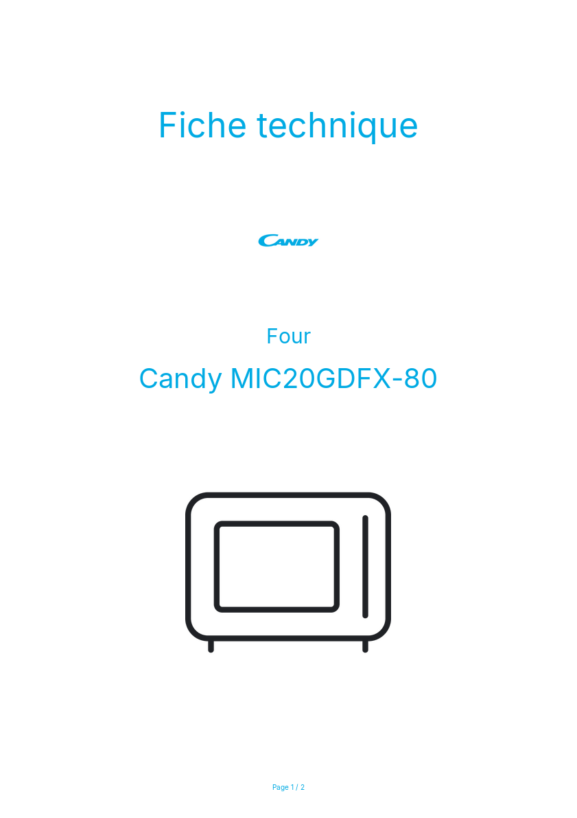 Page n°1 - Fiche technique Candy MIC20GDFX-80